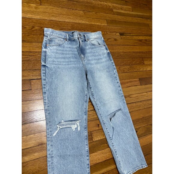 Express Womens Straight Ankle Jeans Size 12 Blue Distressed Denim High Rise - Picture 2 of 6
